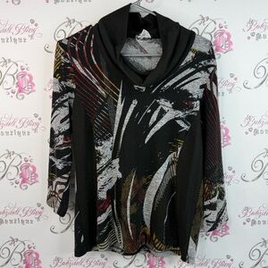 Bali corp turtleneck style cowl neck abstract Monochrome tropical print leafs